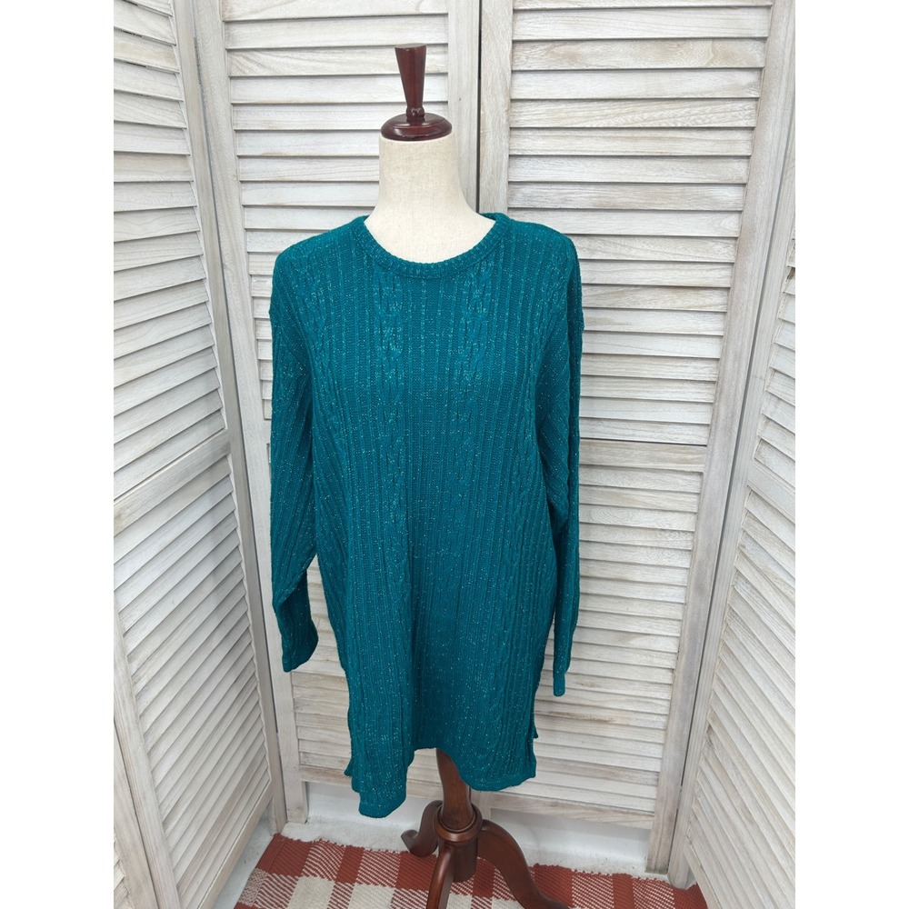 Vintage 80s Diane Von Furstenberg Sweater Medium Large Vivid Teal Sparkle Tunic